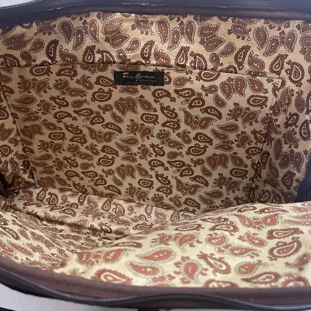 Flora Grossman Brown Leather Bag Clutch Purse Handbag Briefcase Vtg 70s 80s